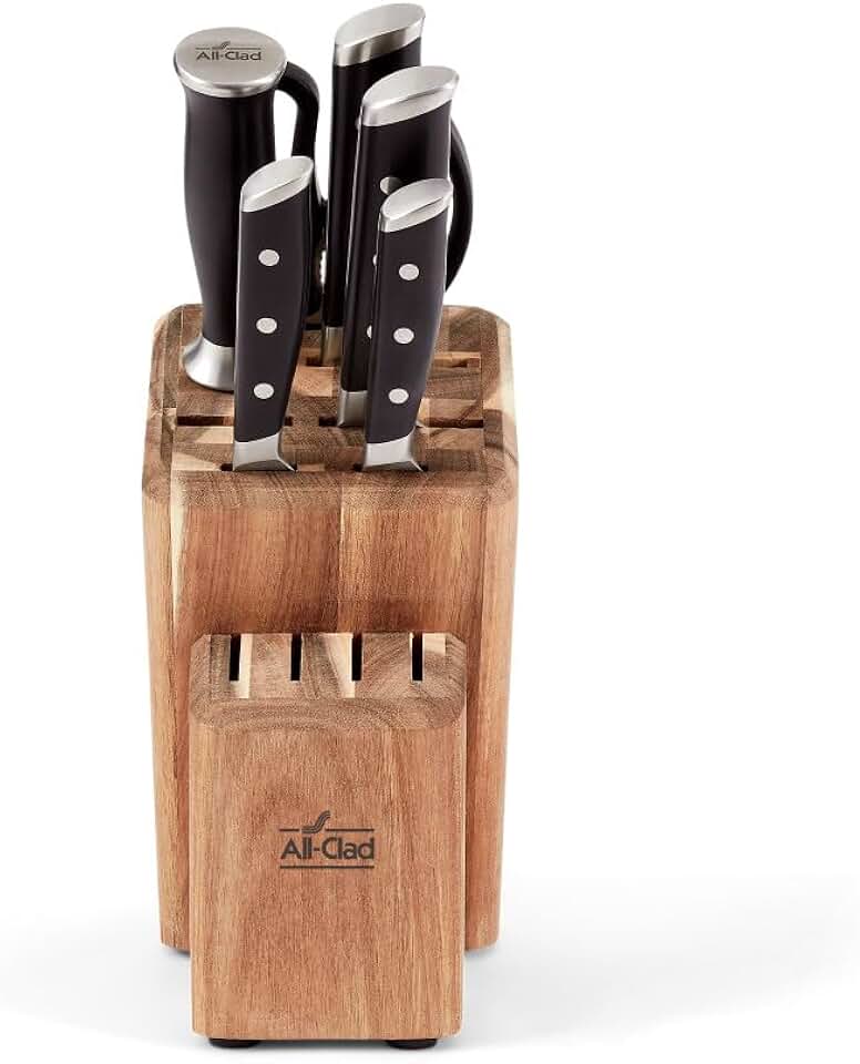 All-Clad Forged German Stainless Steel Knife Set and Acacia Wood Block 7 Piece, Fully Forged, Expert Precision, Home Knife Set, Cookware Knife Block Set, Kitchen Knives, Ultra Sharp, Kitchen Utensils