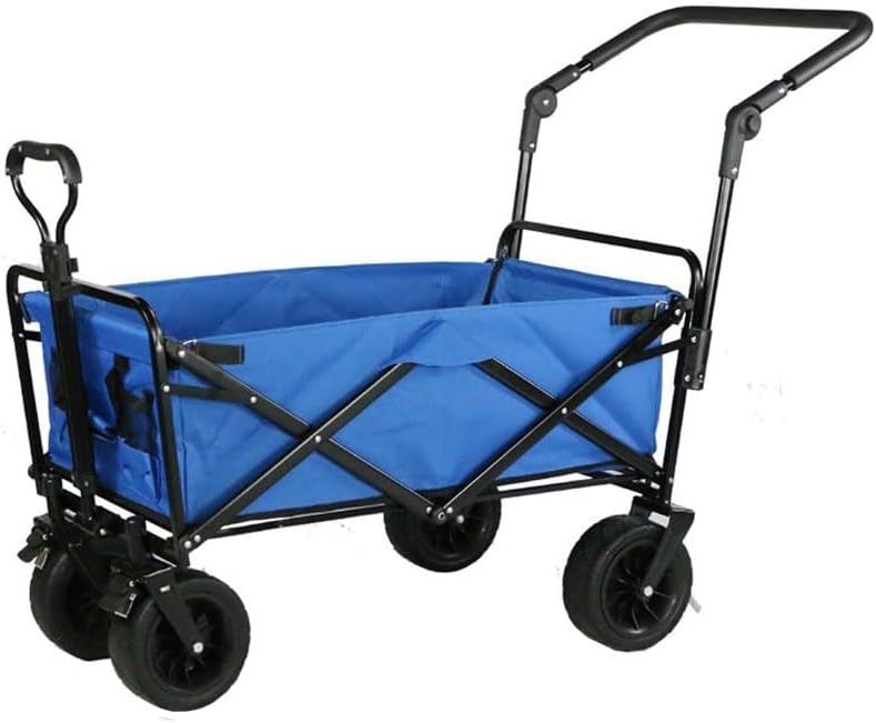 Cart Shopping Cart Garden Trolley Cart Heavy Duty Wagon Multi-Function Outdoor Portable Adjustable Retractable Push Pull Rod Beach Fishing Cart Folding Camping Handcart/Blue