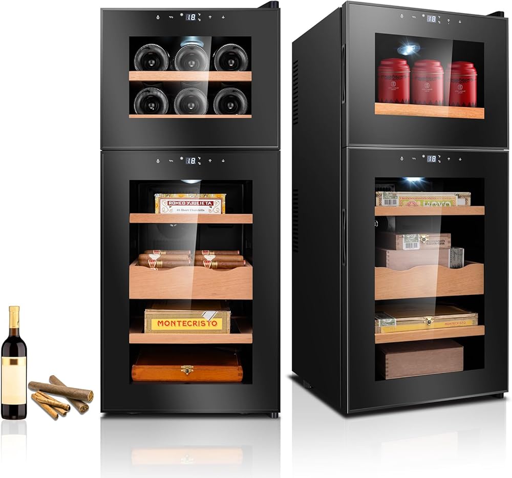 Electric Cigar Humidors Cooling, Heating Control System, Electronic Humidor Cabinet with Spanish Cedar Wood Shelves & Hygrometer Airtight Cigars Container (4 Layers 200 Capacity)