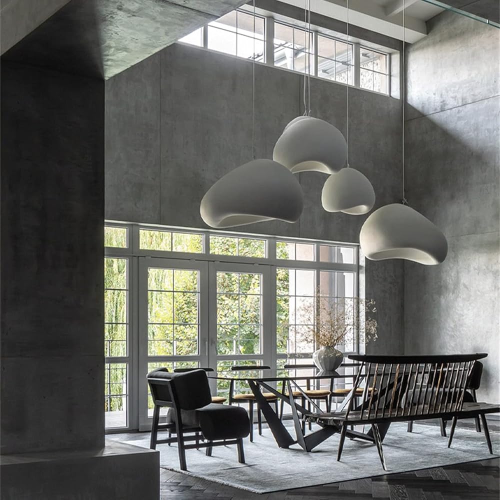 60cm Modern Pendant Light for Dining Room Kitchen Island Light Hallway Restaurant Hanging Lamp E26 Base Japanese Wabi-Sabi Style Bird Nest Shape Lighting Fixture (White, Dia 23.6 inch)