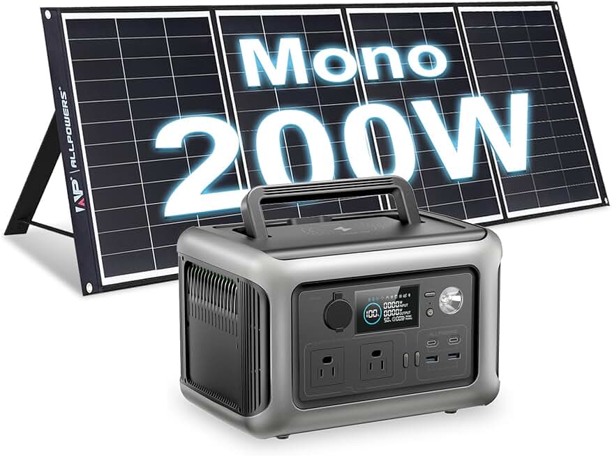 ALLPOWERS R600 600W Portable Power Station with Mono 200W Solar Panel included, 299Wh LiFePO4 Solar Generator with 200W Monocrystalline Solar Charger, MPPT Solar Power