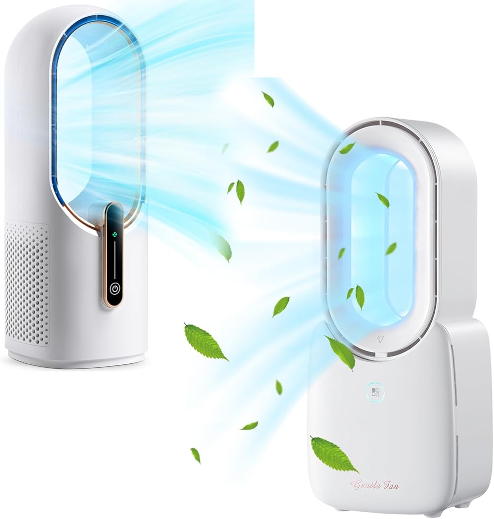 Misby Desk Fan, 11.8 Inch Desk Fan Bladeless with 3-Speed Options, Touch Control,Personal Table Fan Quiet Fans for Bedroom Home, Office Cooling and Sleep（Gold）