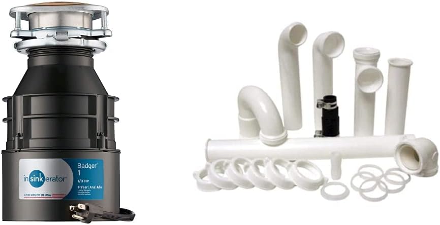 InSinkErator Garbage Disposal with Cord, Badger 1, 1/3 HP Continuous Feed & PF WaterWorks PF0989 Garbage Disposal Installation Kit, White