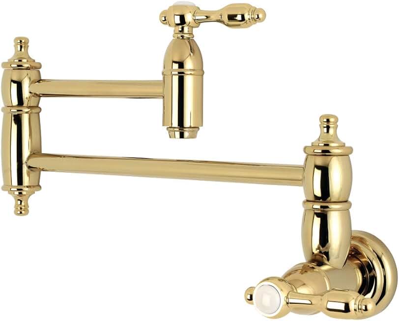 Kingston Brass KS3102TAL Tudor Wall Mount Pot Filler Kitchen Faucet, Polished Brass