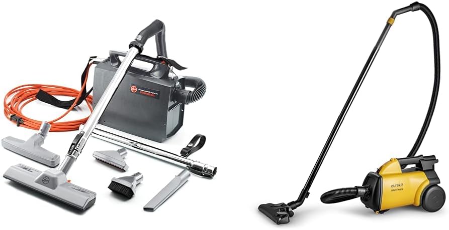 Hoover Commercial PORTAPOWER Lightweight Canister Vacuum Cleaner with Attachments & Eureka 3670M Canister Cleaner, Lightweight Powerful Vacuum for Carpets and Hard Floors, w/ 5bags,Yellow