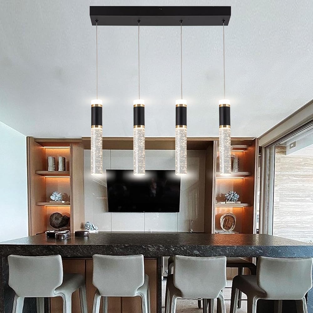 4-Light Modern LED Chandelier,Dimmable Hanging LED Pendant Light for Kitchen Dining Room Bedroom Kitchen Island Cafe