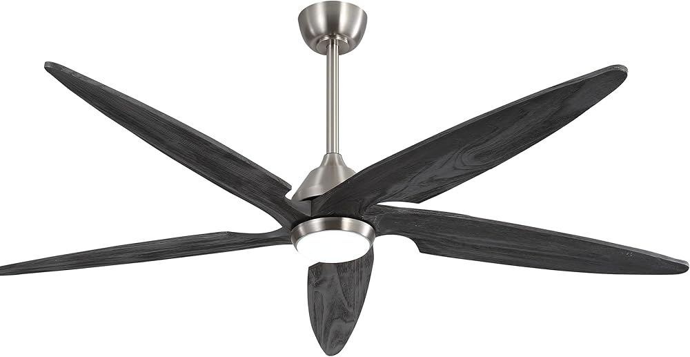 54 Inch Modern Ceiling Fan with Lights and Remote, 5 Wood Blades, 6-Speed Noiseless Reversible DC Motor with Replaceable Downrods for Bedroom Living Room Dining Room, Nickel and Gray