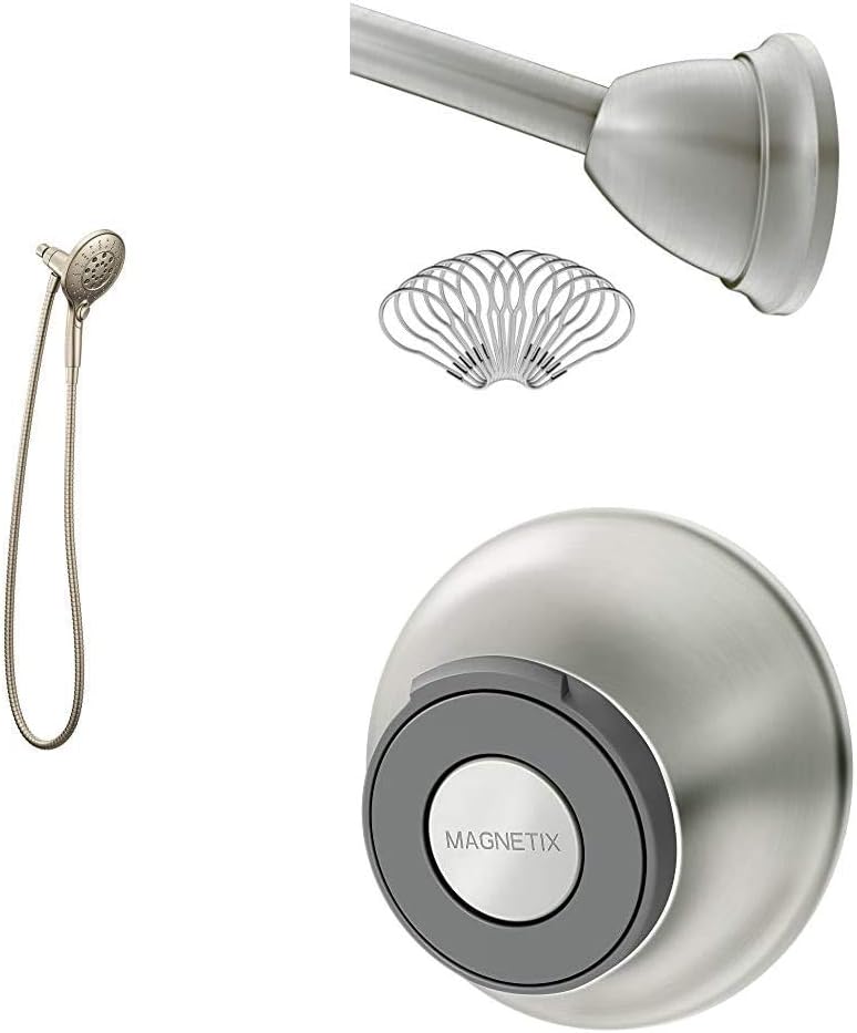 Moen 3662EPBN Engage Magnetix Six-Function 5.5-Inch Handheld Showerhead with MDN2170BN Magnetix Shower Rod and 186117SRN Magnetix Remote Dock, Brushed Nickel