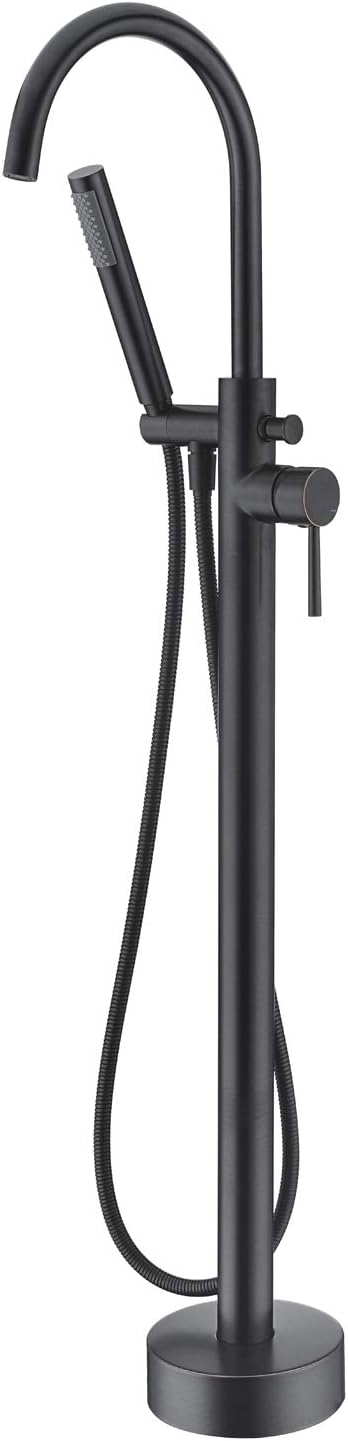 Freestanding Tub Filler Bathtub Faucet Oil Rubbed Bronze Floor Mount Brass Faucets Single Handle with Hand Shower