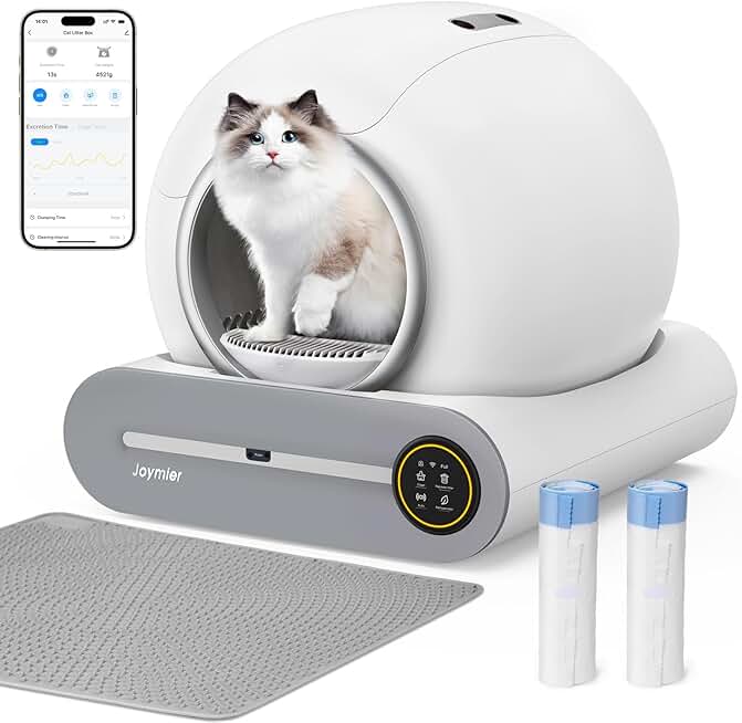 Automatic Cat Litter Box Self Cleaning, Smart Self-Cleaning Cat Litter Box with 65L Litter Box + 9L Covered Trash Can Large Capacity for Multiple Cats, Odor Control, APP Control, Detachable & Washable
