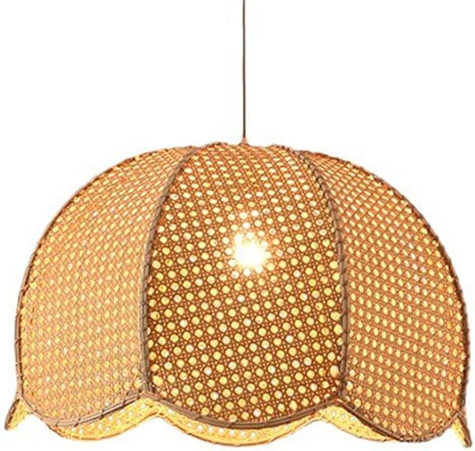 1-Pack Woven Wicker Light Hollow Chandelier Creative Bamboo Basket DIY Lamp Shade E27 Base - Rattan Cage Handmade Ceiling Lights for Living Room Bedroom Kitchen Lamp Fixtures/40Cm