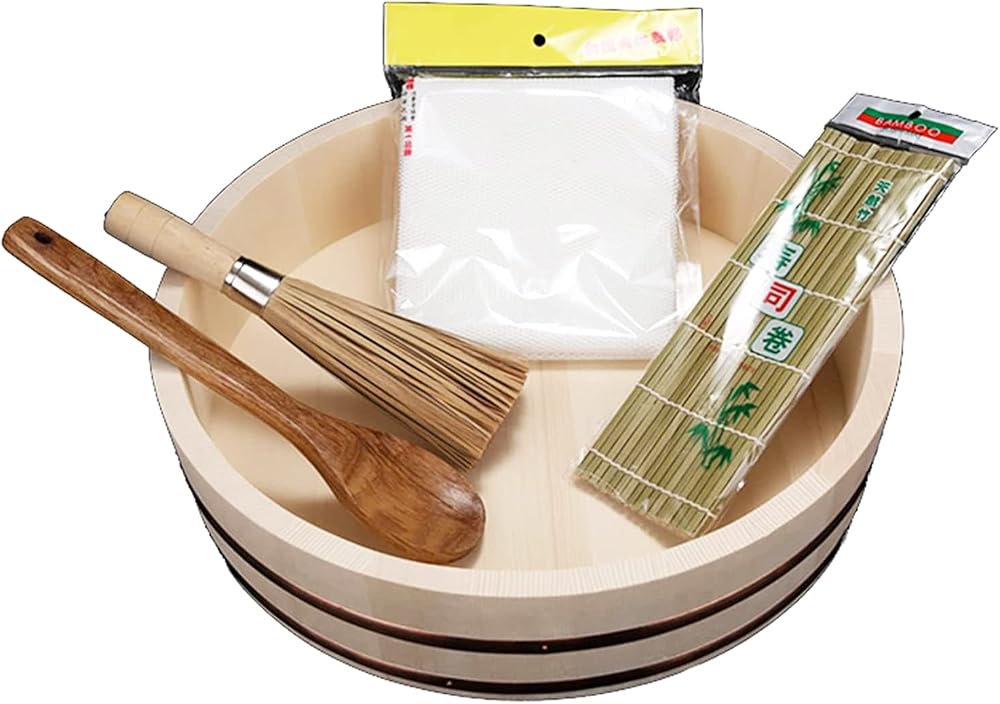 Sushi Rice Mixing Tub, Wooden Sushi Rice Bowl with Copper Banding Sushi Aessory for Restaurant Home Kitchen,27 * 7.5cm