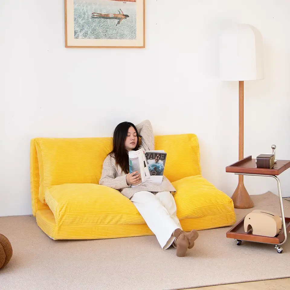 N&V Folding Matress Sofa Bean Bag Bed, Foam Filling Folding Matress Sofa, Includes Removable and Machine Washable Cover, Soft Premium Corduroy (Large, Tuscany)