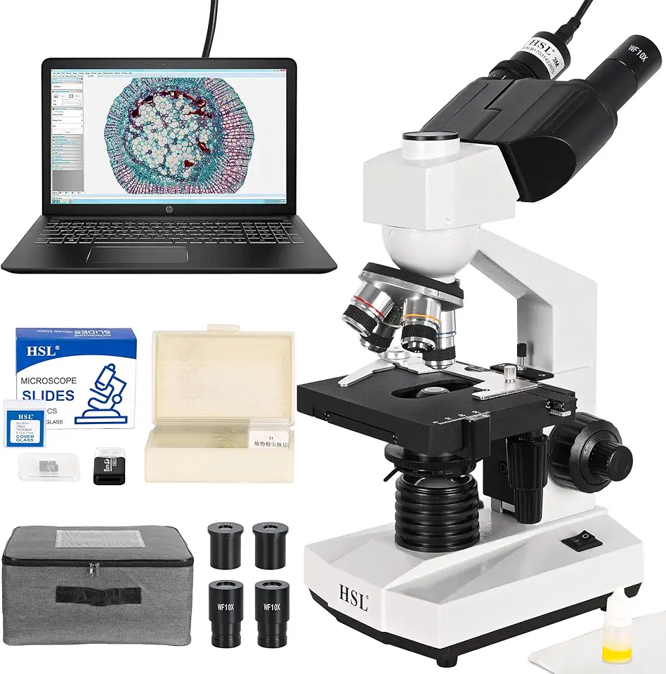 HSL 40X-2500X Compound Binocular Microscope Profesional,3MP USB Camera Electron microscopes for Adults Student Educate,Biological lab microscopio 1000x 400X Mechanical Stage Digital abbe Condenser