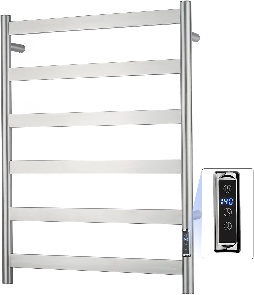 Towel Warmer with Built-in Timer ETW83A for Bathroom Wall Mounted Bath Towel Heater Plug-in Electric Heated Towel Rack Brushed