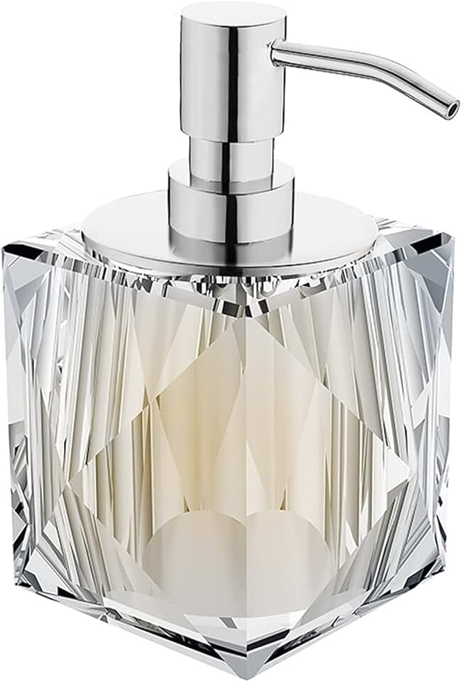 Soap Dispenser 250ml/8.8oz Crystal Glass Soap Dispenser 10 Grade Electroplating Pump Head Lotion Home Bathroom Square Soap Dispenser Soap Bathroom Dispenser Bracket(Color:Transparent)
