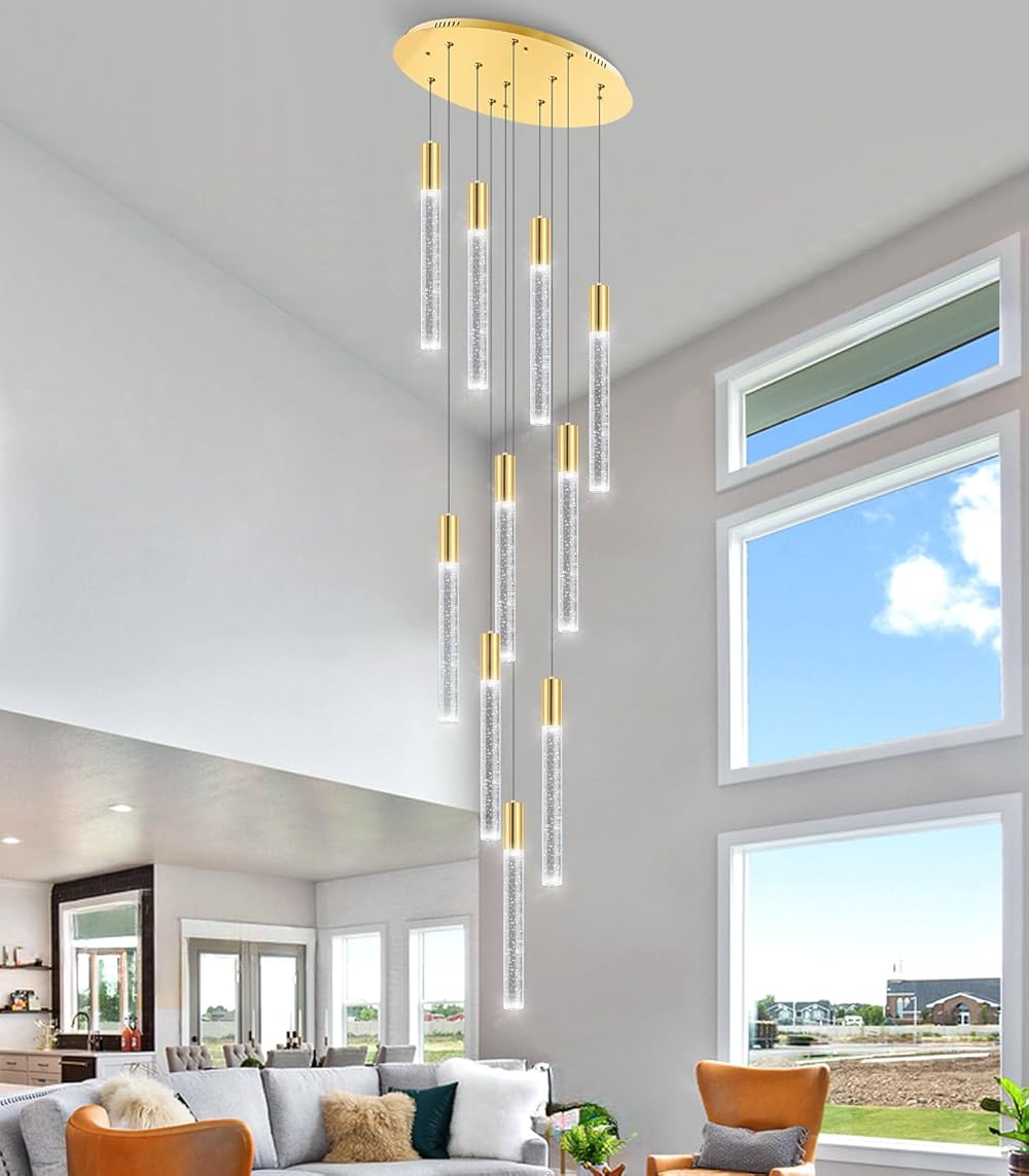 Long Lights Chandeliers for Living Room Entryway Modern Dining Room LED Lights Pendant lamparas Crystal Light Fixutres Stairwell Foyer Entrance Dimmale Lighting 2700K 6000K