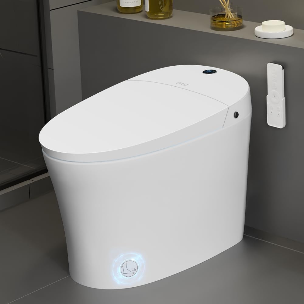 Smart Toilet,Bidet Toilet Pump-assisted,Blackout Flush,Heated Seat,Dual Auto Flush,Warm Water,Foot Sensor Operation,Modern Tankless Elongated Toilets with LED Display for Bathrooms E16BP