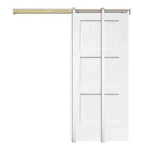CALHOME 30 in. x 80 in. White Painted Composite MDF 3PANEL Equal Style Sliding Door with Pocket Door Frame and Hardware Kit
