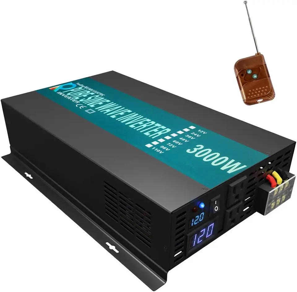 WZRELB 3000W Pure Sine Wave Solar Power Inverter 12V 120V 60Hz Power Converter LED Display DC to AC Power Generator with Remote Controller