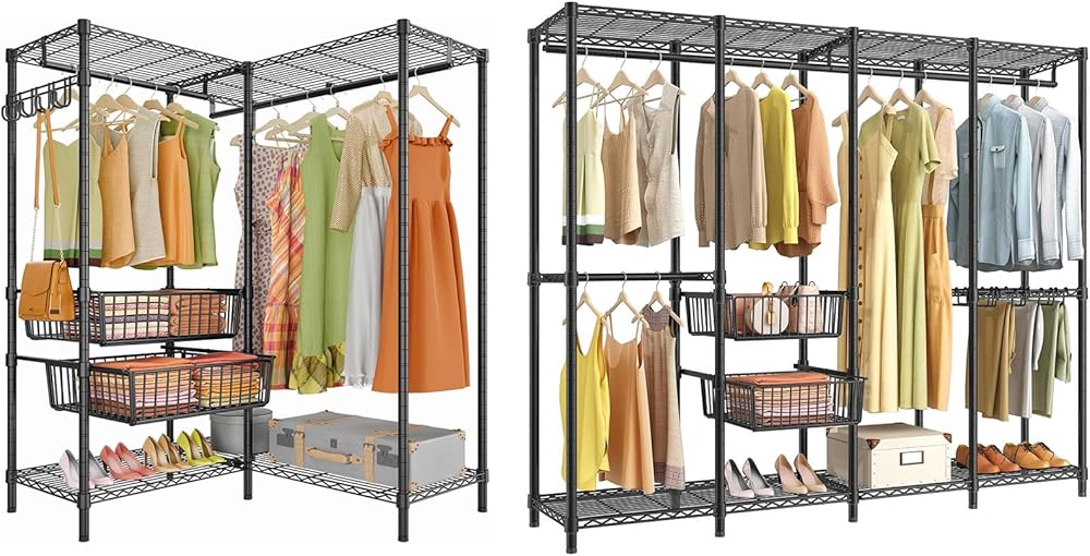 VIPEK V40 Pro & L9 Bundle, Garment Rack for Hanging Clothes, Metal Clothing Rack with Sliding Storage Baskets & 10 Pants Hangers, Black