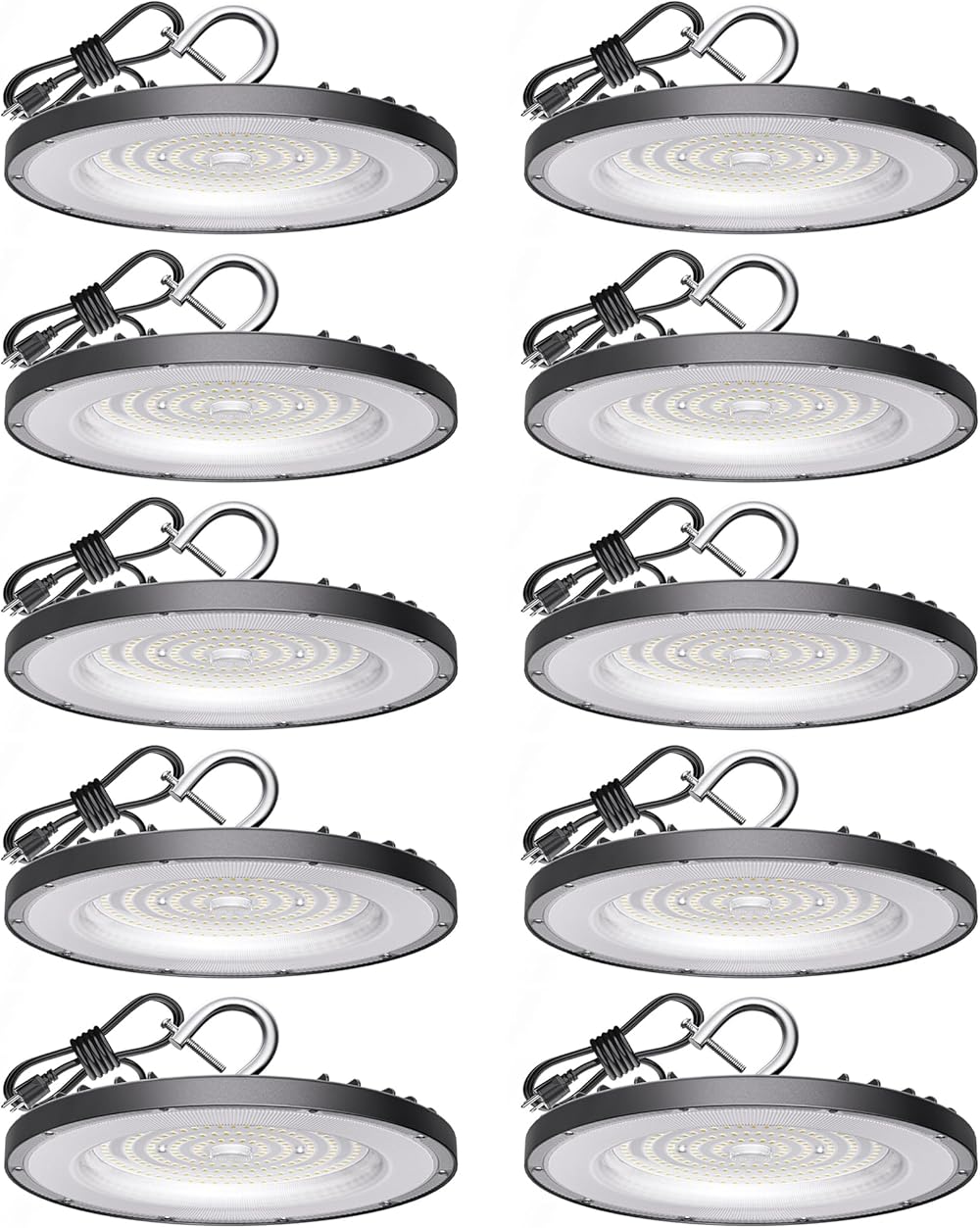 10 Pack UFO LED High Bay Light 150W, 21000 LM, 5000K Daylight, Commercial High Bay LED Shop Lights Fixture with 5' Cable US Hook for Warehouse Workshop Factory Barn Lighting
