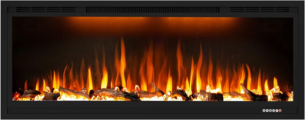 Electric Fireplace 42 inch, Recessed Wall Mounted Fireplace Heater, Linear in-Wall Fireplace, Logs & Crystal Options, 750/1500W, Black (42
