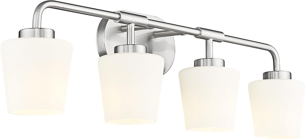 Bathroom Light Fixtures Over Mirror, 4-Light Brushed Nickel Vanity Lighting Fixtures with Milk White Glass, Vintage Farmhouse Wall Sconces Lighting, AD-22004-4W-SN
