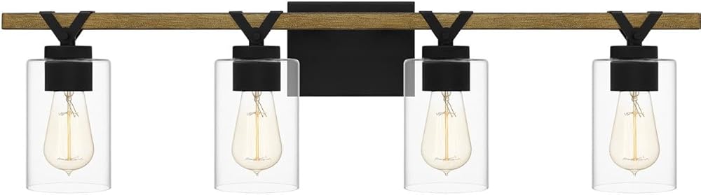 Quoizel DEVN8632MBK Devon Court Transitional Clear Glass Extra Large Bath Vanity Wall Light, 4-Light 400 Total Watts, 9