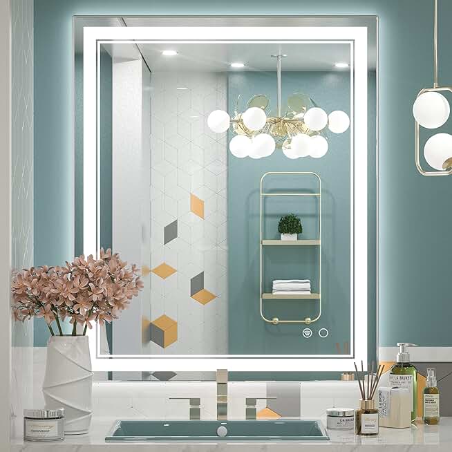 LED Bathroom Mirror, Lighted Vanity Mirror with Lights, 30 x 36 Inch, Dimmable, Anti-Fog, IP54, 6000K, Wall Mounted