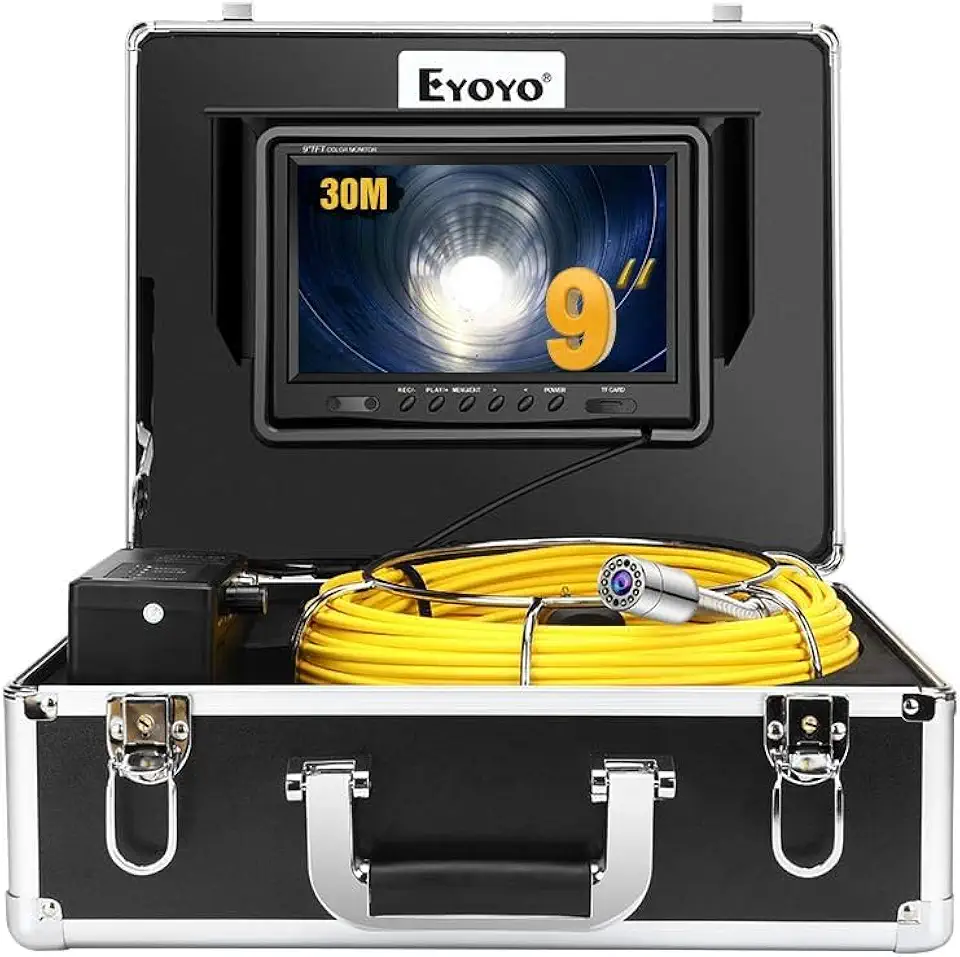100ft Pipe Inspection Camera with 9 Inch LCD Monitor, Industrial Endoscope Video Plumbing System 1000TVL DVR Recorder 30M Drain Sewer Camera Pipeline Snake Cam with 8GB SD Card