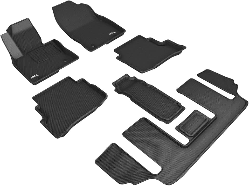 3D MAXpider Custom Fit All-Weather Floor Mats for Mazda CX-9 6-Seater 2020-2022 Kagu Series (1st, 2nd & 3rd Row, Black)