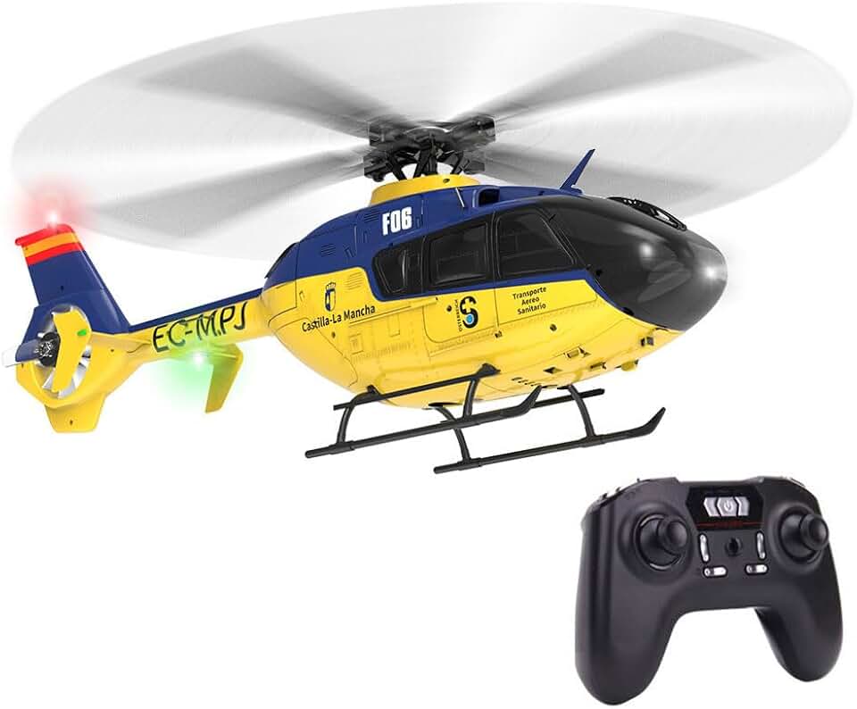 RC Helicopter for Adult EC-135 6 Channel Brushless Remote Control Airplane F06 Direct Drive Helicopter with 6-Axis Gyro 2.4G RC Military Aircraft RC Plane RTF Jet Model 2 Batteries (Blue)