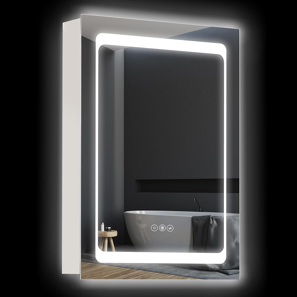 kleankin LED Lighted Medicine Cabinet with Mirror, Wall-Mounted Plug-in Bathroom Organizer with 3 Storage Shelves