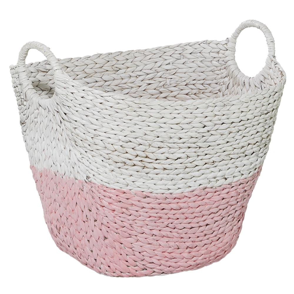 Grayson Lane 21.2-in W x 19-in H x 17.2-in D White and Pink Handmade Large Woven with Handles Sea Grass Basket