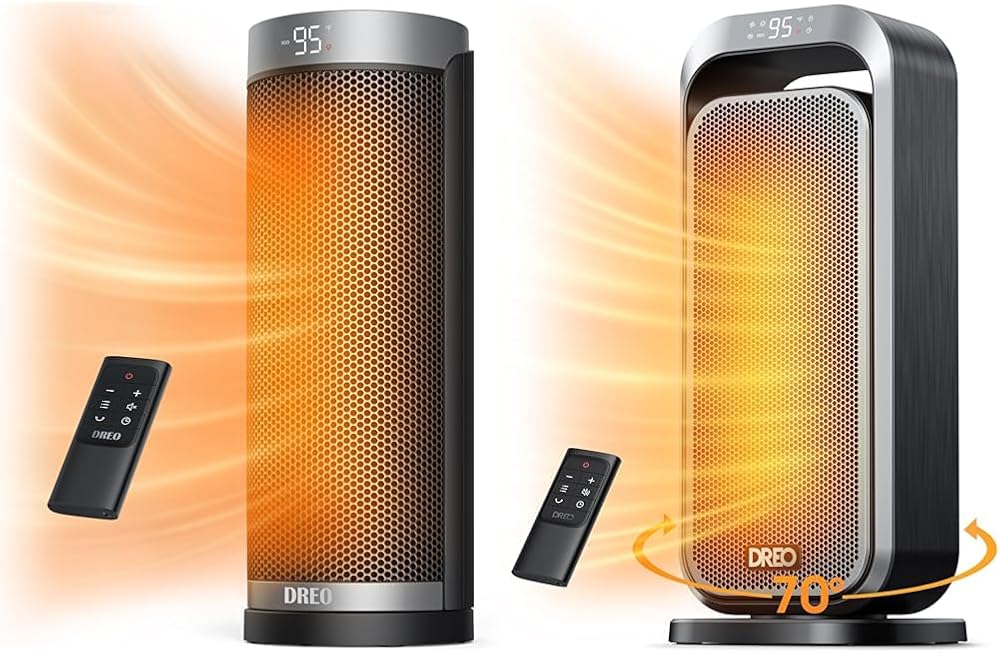 Dreo Space Heaters with Remote, 1500W Electric Heaters with 70° Oscillation, Overheat Protection, for Bedroom and Home Office