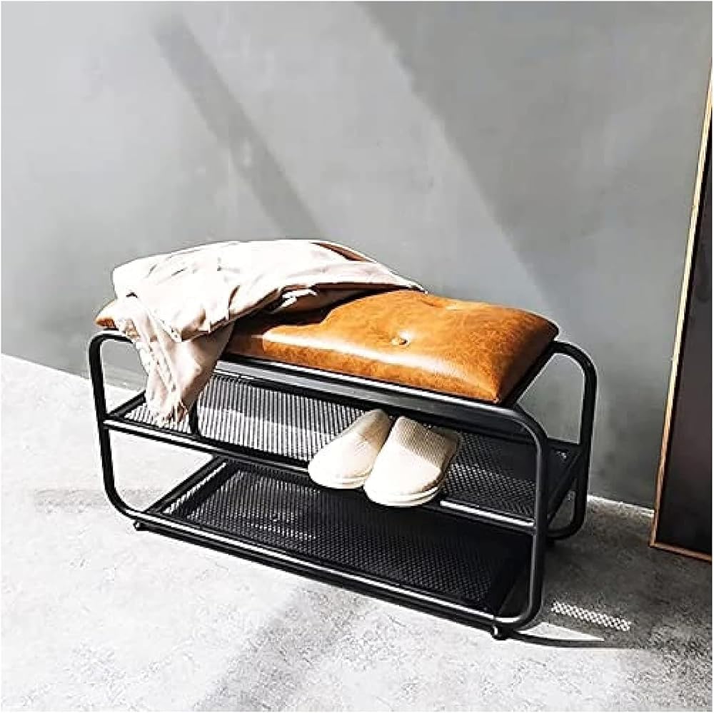 Shoe Storage Bench Entryway Hallway Furniture, Entrance Bench Shoe Rack, Button Leather Shoe Stool Upholstered Bench Seat, Modern Entry Shoe Cabinet Furniture(80x31x45cm)