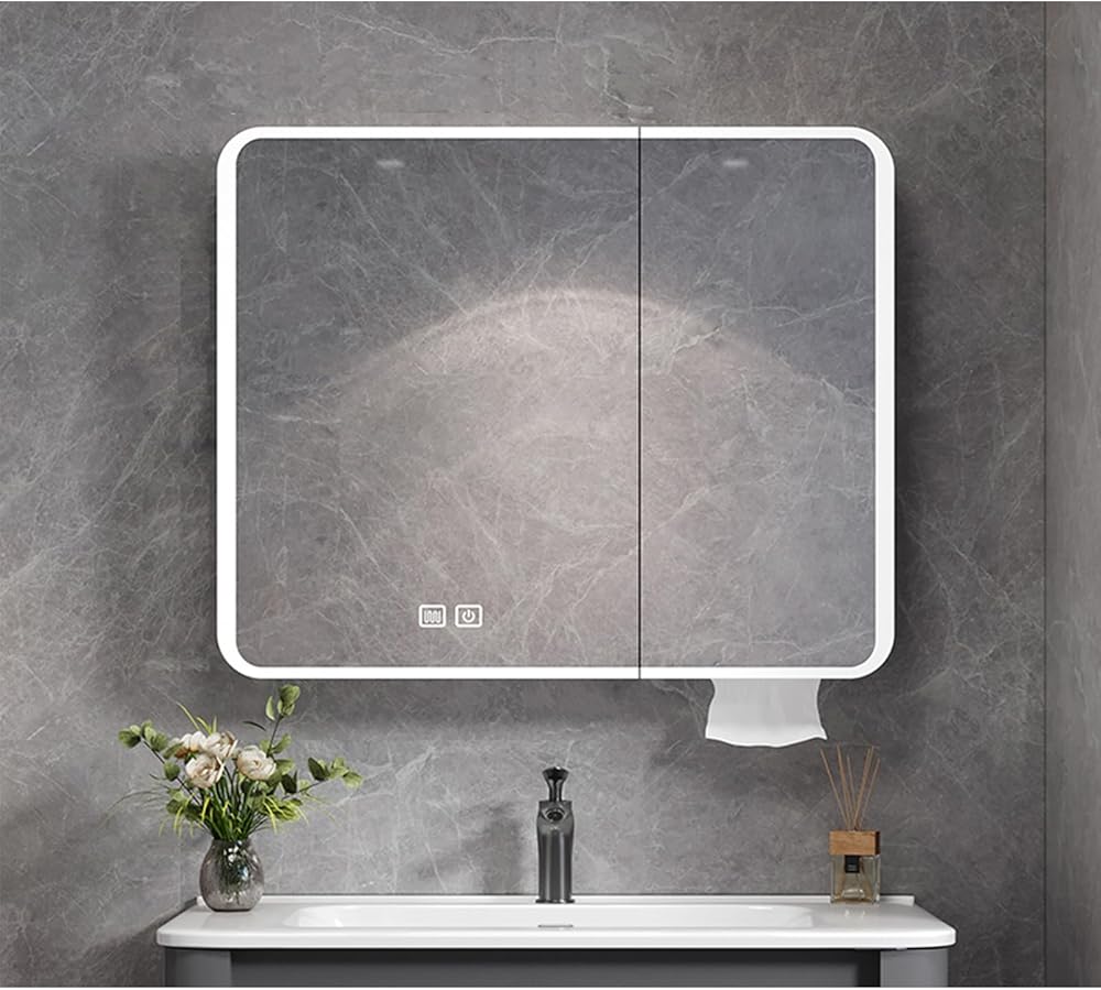 Bathroom Medicine Cabinet with Mirror,Lighted Medicine Cabinet with Defogger,Bathroom Organizer,Lighted Medicine Cabinet with Mirror,Medicine Cabinet Organizer with Tissue Dispenser Hole(Size:56cm)