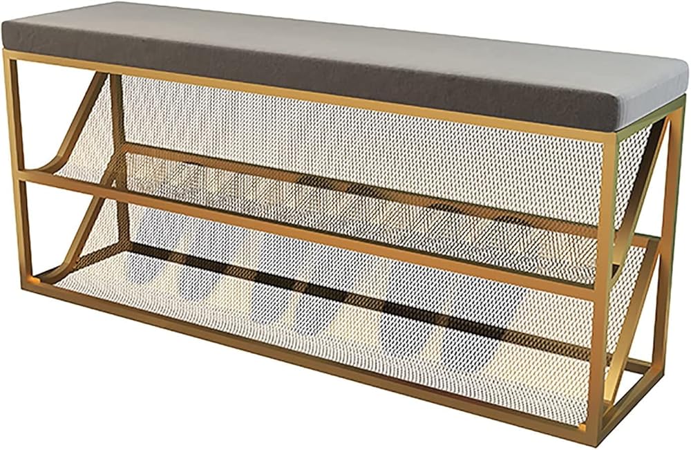 Shoe Storage Bench Entryway Hallway Furniture, 2 Tiers Shoe Bench with Comfortable Seat Entryway Shoe Rack Organiser with Metal Frame Perfect Bench Seat Storage for Hallway(Grey,60*25*48 cm)
