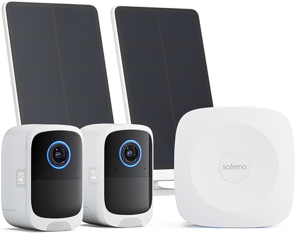 4K Wireless Security Camera Outdoor System, Local AI & Storage, No Monthly Fee, Color Night Vision, 2-Way Talk, Works with Alexa, Spotlight, Siren, 2-Camera & Hub Set P1 with 5W Solar Panels