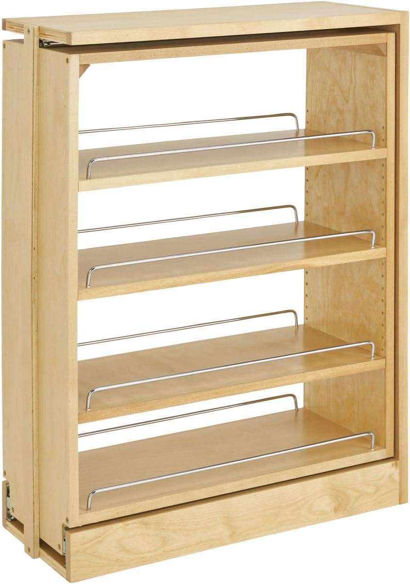 Rev-A-Shelf Pullout Shelf Organizer for Base Kitchen or Bathroom Cabinets, Wood Filler Pantry Storage or Spice Rack, Maple, 9