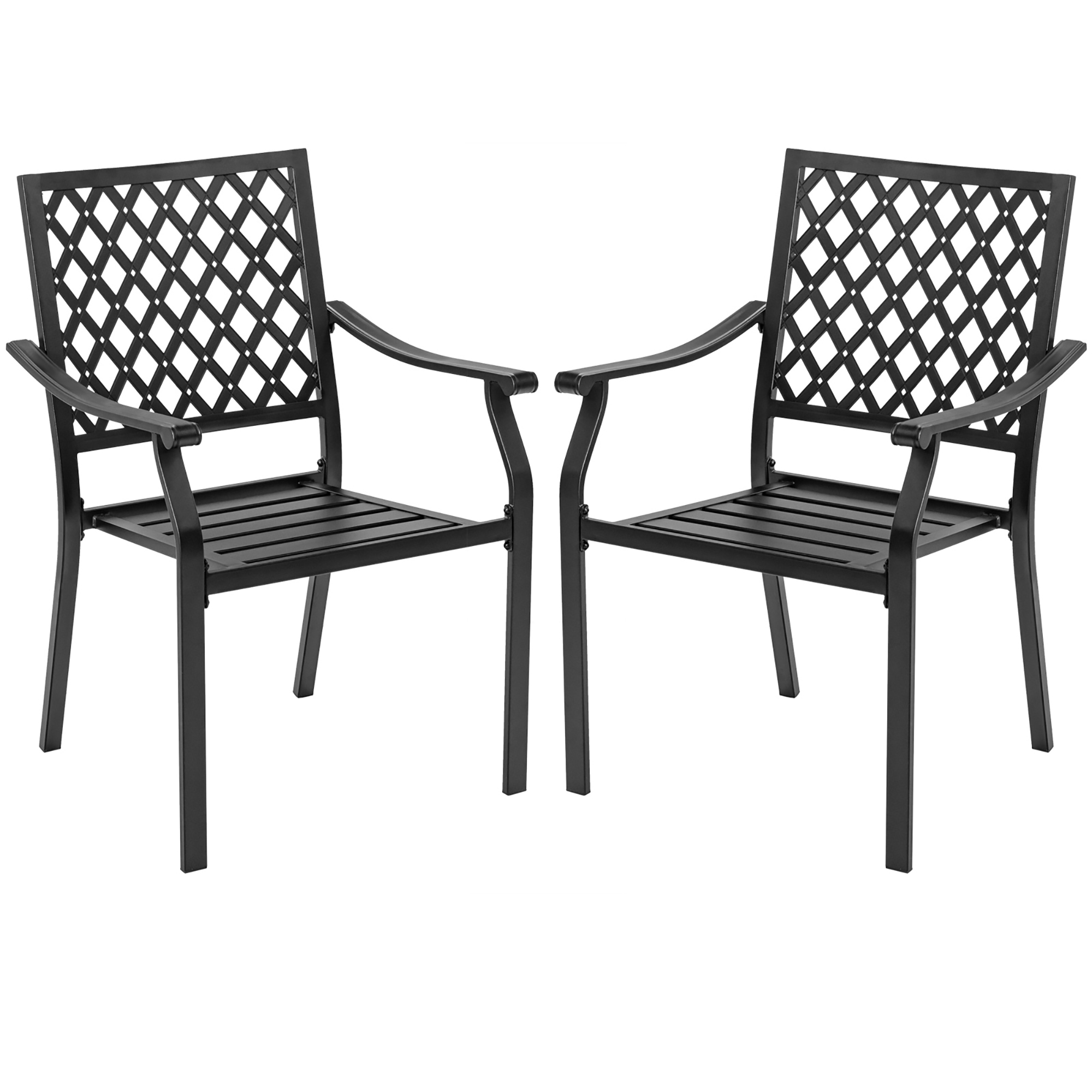 Costway Set of 2 Patio Dining Chairs Stackable Metal Slat Armreset Garden Yard