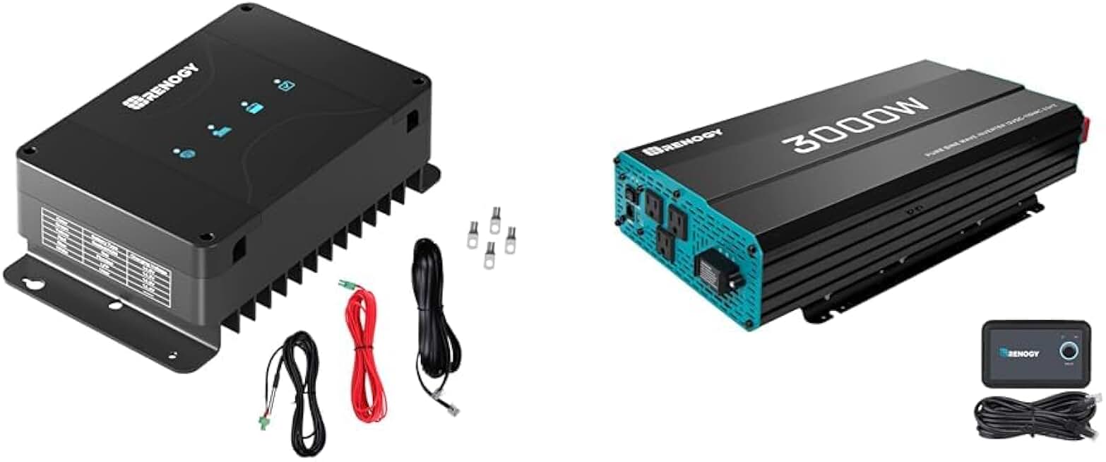 Renogy 12V 50A DC to DC Battery Charger with MPPT, On-Board Battery for Gel, AGM & 3000W Pure Sine Wave Inverter 12V DC to 120V AC Converter for Home, RV, Truck