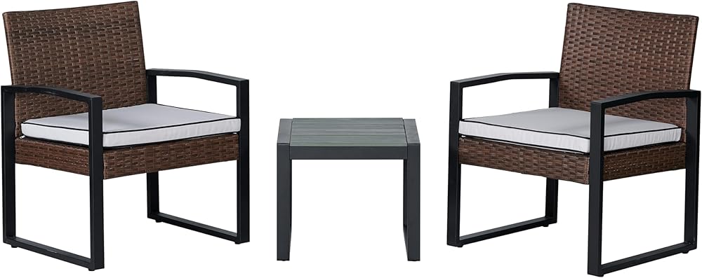 JONATHAN Y LVG1101B-3SET Selby 3-Piece Modern Coastal Faux Wicker Conversation Outdoor Patio Set Mid-Century, Classic, Transitional, Traditional, Minimalist, White/Black/Brown