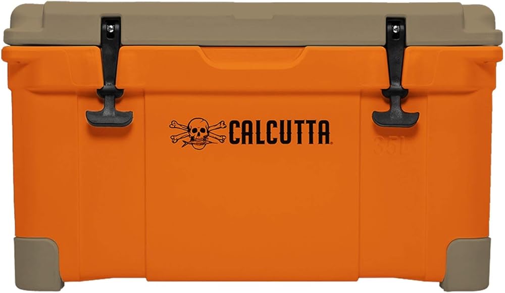 Calcutta Hard Cooler | Insulated Outdoor Ice Chest Keeps Ice for 5 Days | Portable Cooler for Fishing, Boating and Camping | Travel Drink Cooler with a Drain Plug and Built-in Light | 35 Liter