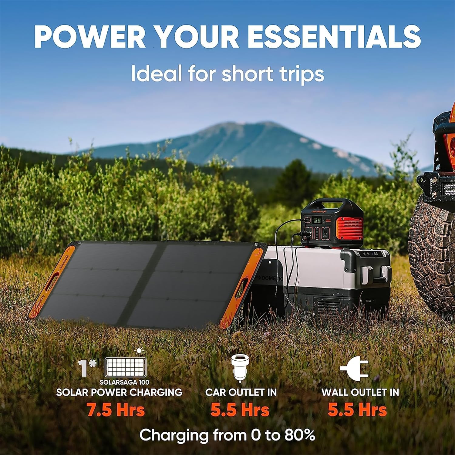 Jackery Solar Generator 500, 518Wh Outdoor Solar Generator Mobile Lithium Battery Pack with Solar Saga 100 for Road Trip Camping, Outdoor Adventure