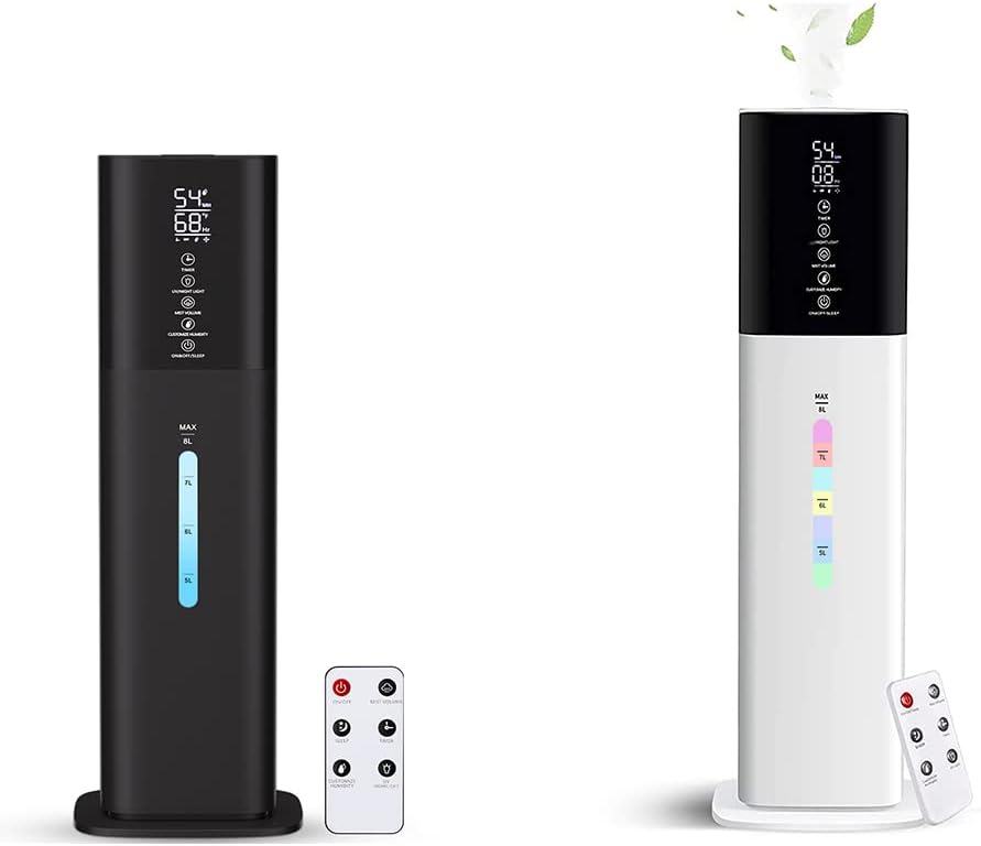 8L 2.1Gal Quiet Ultrasonic Cool Mist Humidifiers Large Room Bedroom Home with 7 Colors Light(White,Black)