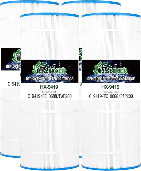 Pool Filter Replaces for C-9419, Filbur FC-0688, 931-220, PAP200, SP200, Clean and Clear 200, CC200, Ultral-C5, PP-C5, Darlly 10201, 200 Sq.Ft Swimming Pool Filter Cartridge, 4 Pack