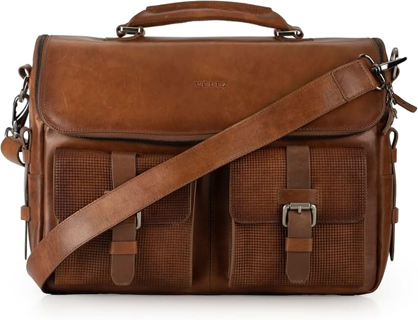 VELEZ Tan Full Grain Leather Messenger Bag for Men - 15