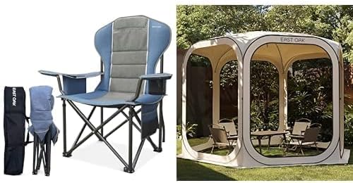 Bundle of EAST OAK Camping Folding Chair, Heavy Duty Camping Chairs for Adults, Portable Screen Room Canopy Instant Screen Tent 10 x 10 FT with Carry Bag for Patio, Backyard